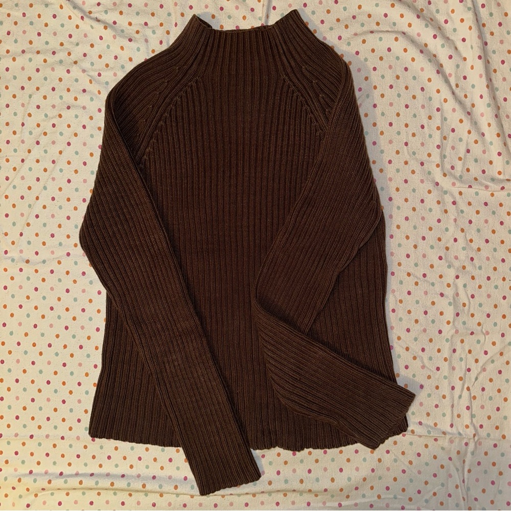 Crossroads Dark Brown Ribbed Mock Neck Sweater - XL, Cozy Knit